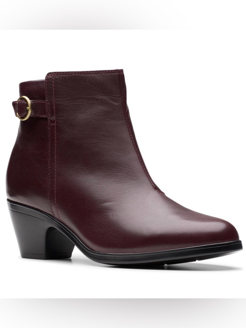 Comfy Leather Clarks Emily 2 Belle Ankle Bootie Wine / Burgundy Zip Closure Sz 9